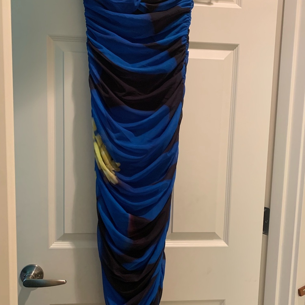 Blue and Black Ruched Maxi Dress